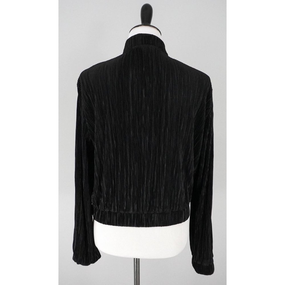 Zara Basic Black Silver Zip Stretch Pleated Coat - image 2